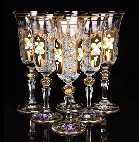 Champagne Crystal Glasses Enamel Gold Design 150ml Bohemia Crystal Original Crystal From