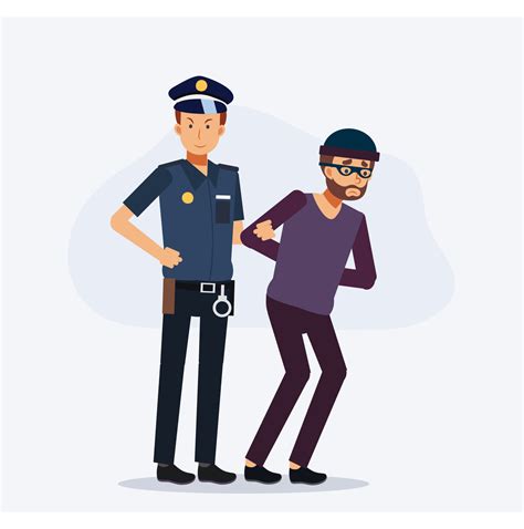 policeman security guard caught the thief policeman holding robber hand flat vector 2d cartoon