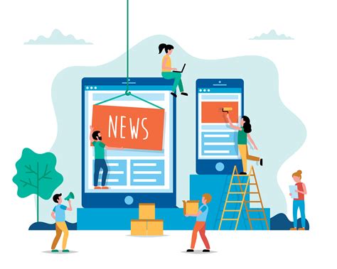 News Internet News Concept Illustration In Flat Style People Working