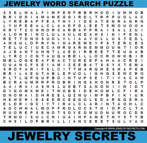 Jewelry Word Search Puzzle Jewelry Secrets