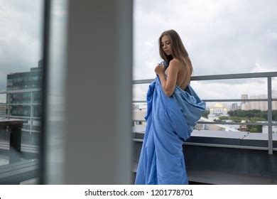 Naked Girl Wrapped Blanket Stands On Stock Photo Shutterstock