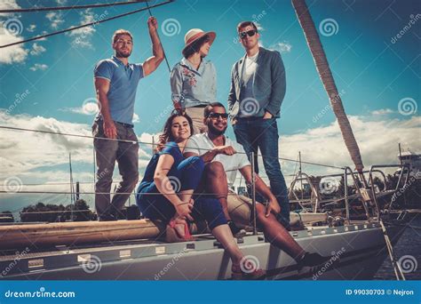 Happy Friends Resting On A Yacht Stock Image Image Of Cruise Multi