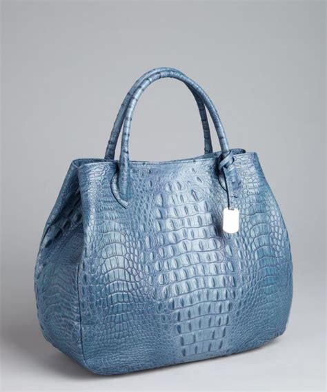 Furla Blue Croc Embossed Leather Embossed Leather Shopper Tote