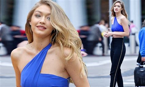 Gigi Hadid Hails Taxi In Sizzling Blue Crop Top And Matching Stilettos Yellow Cabs New York