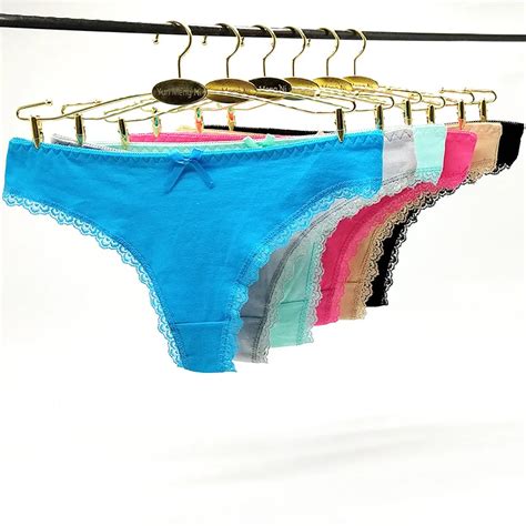 5pcs Lot Women Cotton Underwear Thongs Panties Solid Color Teenage Girl