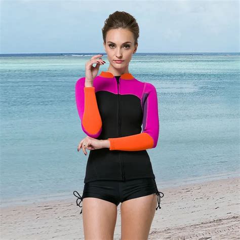 Women S 2mm Neoprene Wetsuit Top Scuba Surf Diving Suits Long Sleeve Swimwear Rash Guard Women