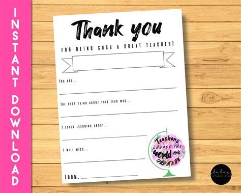 Teacher Appreciation Letter Thank You Letter For Teacher Etsy