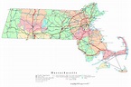 Large detailed administrative map of Massachusetts state with roads ...