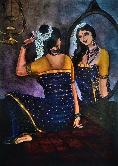Woman In Front Of Mirror Painting By Tara Krishna Pixels