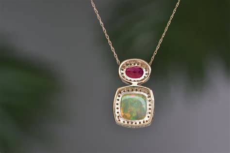 Opal Ruby Necklace Solid 14kt Gold Opal Pendant Ruby And Etsy
