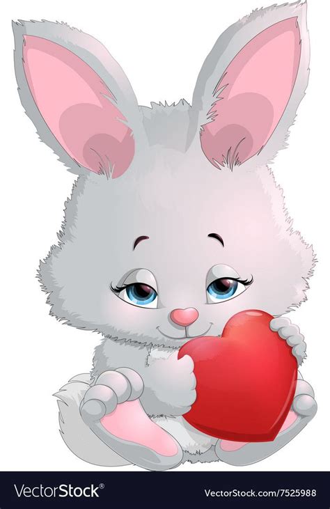 Cute Bunny Holding A Heart Vector Image On Vectorstock Cartoon Clip