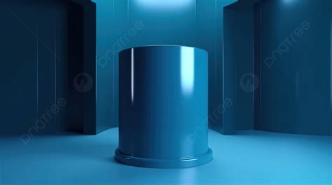 Abstract Geometric Blue Cylinder Podium In 3d Render Background