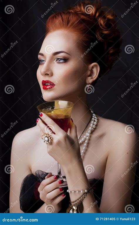Beauty Stylish Redhead Woman With Hairstyle And Manicure Wearing