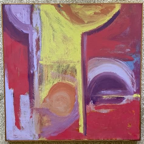 Colorful 70s Vintage Abstract Shapes Oil Painting Mid Century Modern