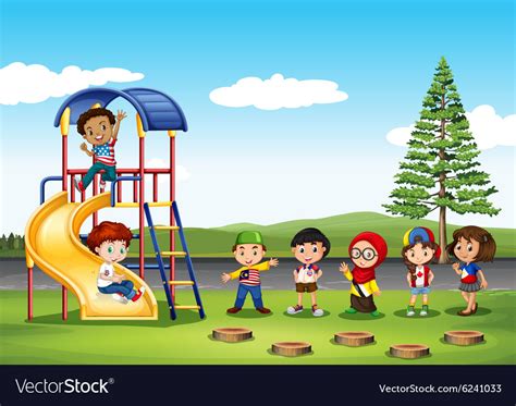 Children Playing In The Park Royalty Free Vector Image
