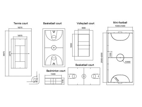 Multiple Sports Ground Courts And Fields Cad Drawing Details Dwg File
