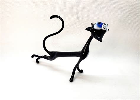 Big Black Cat Figurine Black Glass Cat Black Cat Collectible Etsy