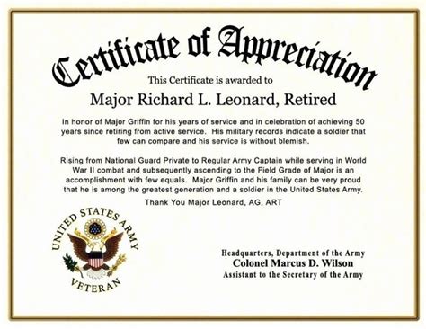Army Certificate Of Appreciation Template 12 Professional Templates