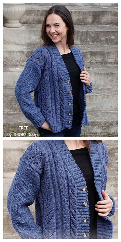 Women Cable Sweater Cardigan Free Knitting Patterns Knitting Pattern