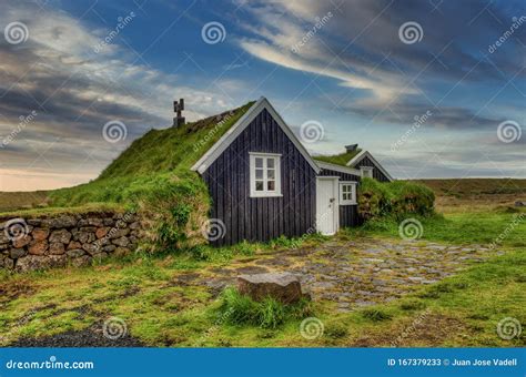 Typical View Of Turf Top Houses In Icelandic Countryside Stock Image