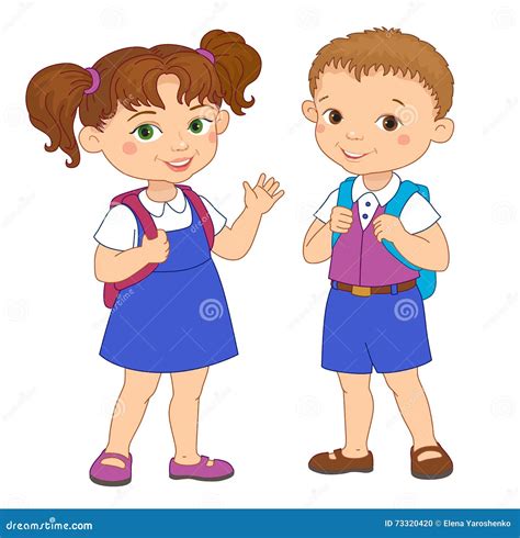 Boy And Girl With Backpacks Pupil Stay Cartoon School Stock Vector