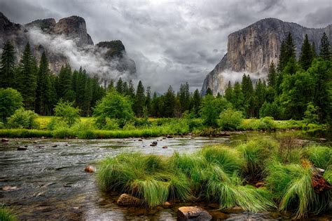 Nature Landscape Mountain Clouds Trees Forest Hdr River Cliff