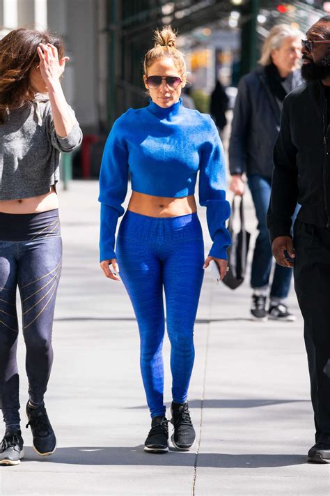 Jennifer Lopez In A Blue Snakeskin Leggings Heads To The Gym In Nyc