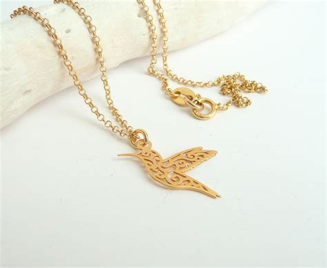 Tiny Hummingbird Necklace Silver Gold Bird Necklace Etsy