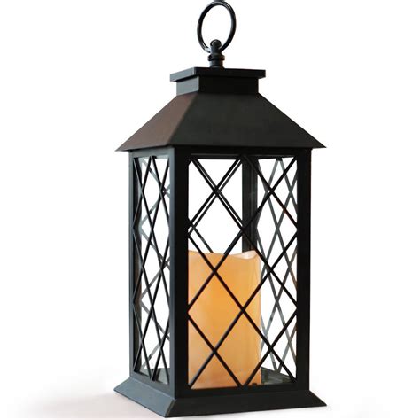 Bright Zeal 14 Tall Black Vintage Candle Lantern With Led Flickering