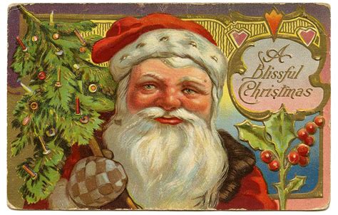 Vintage Christmas Clip Art Victorian Santa With Tree The Graphics Fairy