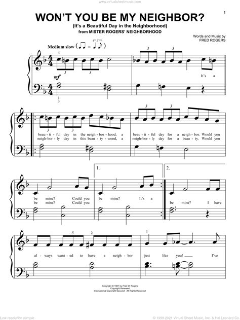 won t you be my neighbor it s a beautiful day in the neighborhood sheet music for piano solo
