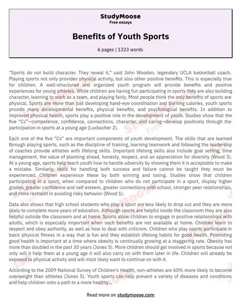 Benefits Of Youth Sports Free Essay Example