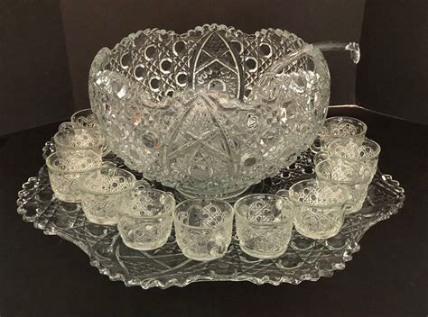 Vintage Le Smith Daisy Button Punch Bowl Only Cut Glass Large Iuu