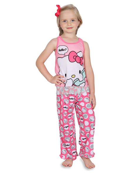 Hello Kitty Girls Pajama Fun Top And Pink Pants Sleepwear Set Pink