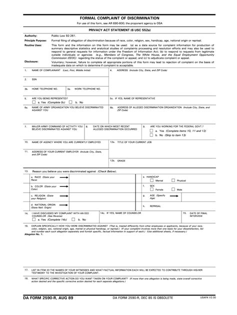 Da Form 2590 Fillable Printable Forms Free Online