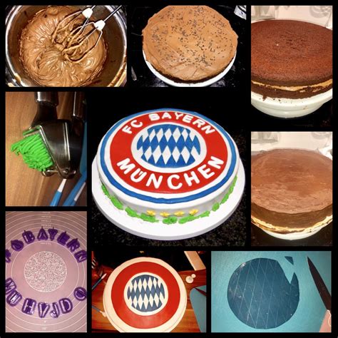 Andere alternative ist, einen blechkuchen zu backen und als fußballfeld zu gestalten. Schoko Bayern München Torte (Chocolate cake „Bayern ...