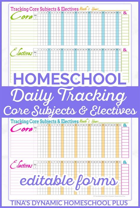 Amazing Tracking Homeschool Core Subjects And Electives Form