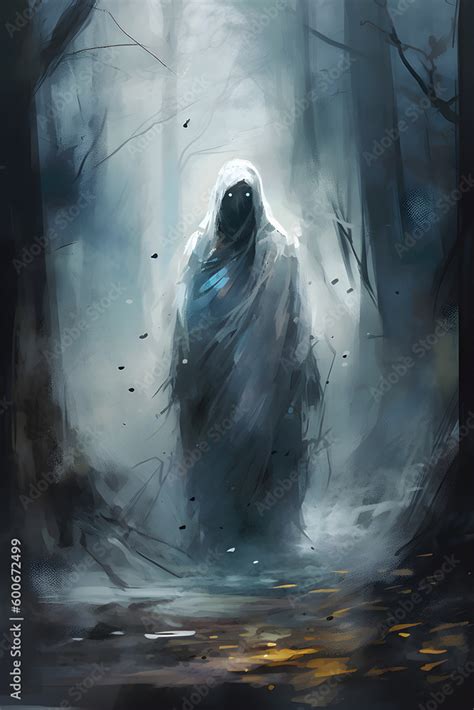 Ghost Spirit Soul In Robes In Ghost Forest Full Body Digital Brush