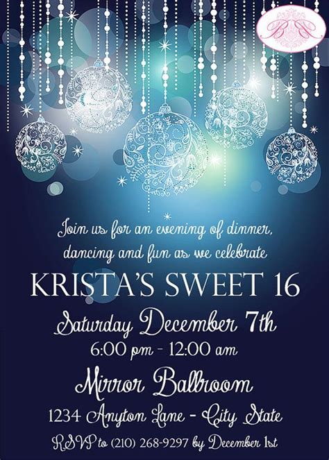 sweet  birthday party invitation blue glowing ornament