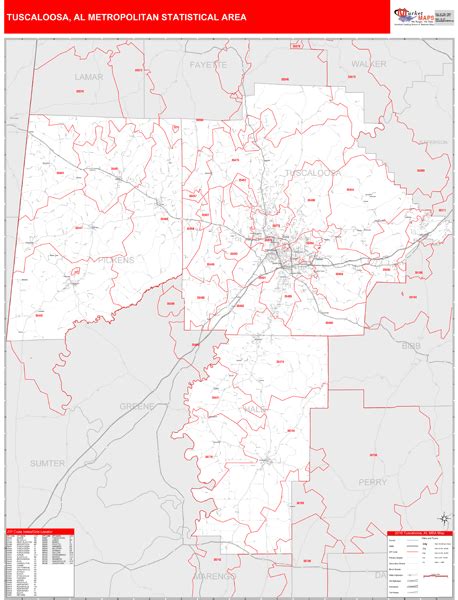 Tuscaloosa Al Metro Area Wall Map Red Line Style By