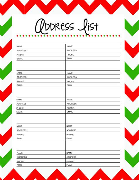 Free Printable Christmas Cards Address List 25 Days To An Organized