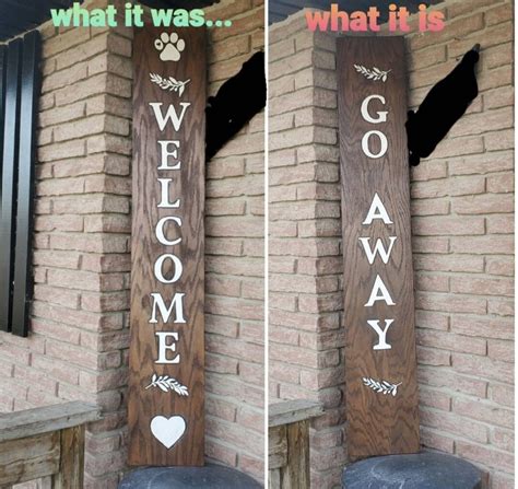 Double Sided Wooden Welcomego Away Sign Etsy