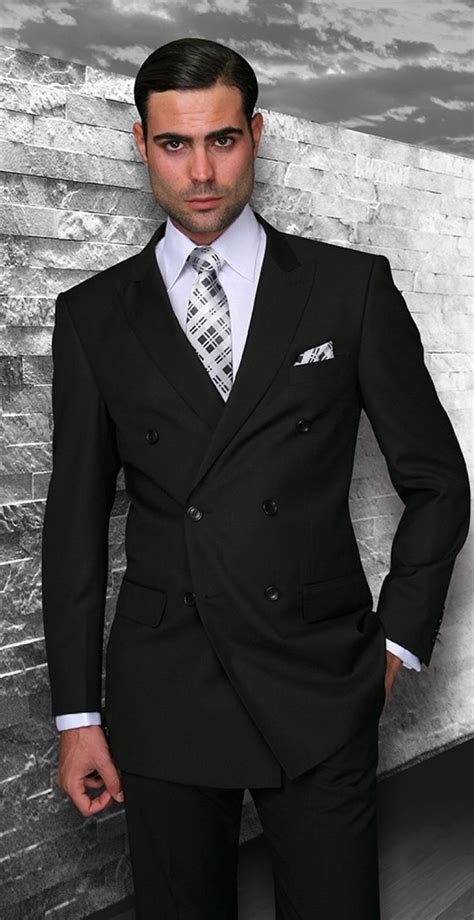 Statement Solid Black Italian Wool Double Breasted Suits Tzd 100 Dress Suits For Men Mens