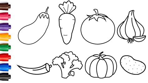 How To Draw Vegetables Easy Drawing And Coloring 8 Vegetables For