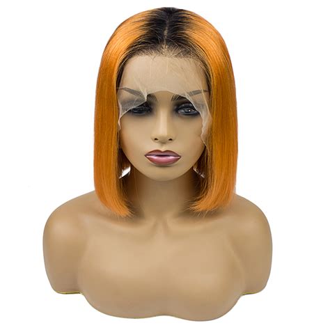 Morein Dark Root Orange Bob Wigs Human Hair Lace Front With Pre Pluck