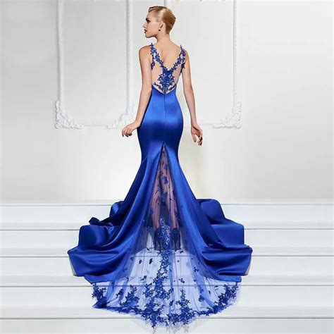 Buy Women Evening Dress Royal Blue Mermaid Dress V Neck Sleeveless Sexy