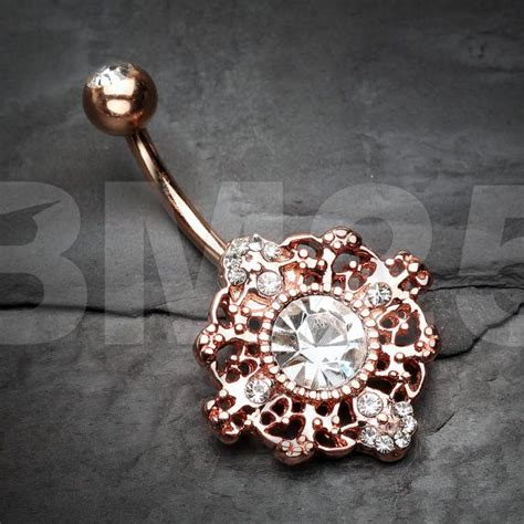 Rose Gold Filigree Mandala Sparkle Belly Button By Bm25jewelry Bellybutton Piercings Piercing