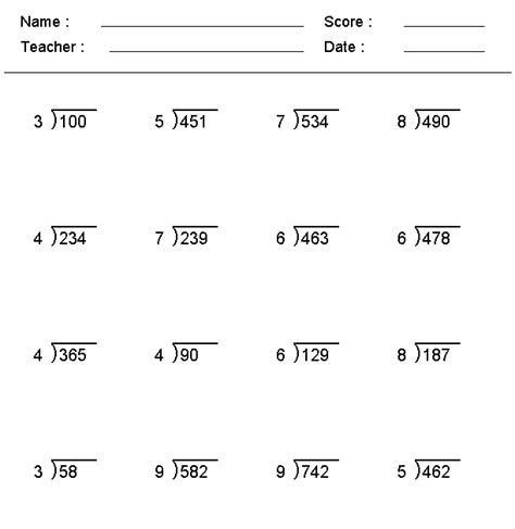 Fourth Grade Division Problems Worksheets 4 Long With No 4th Grade