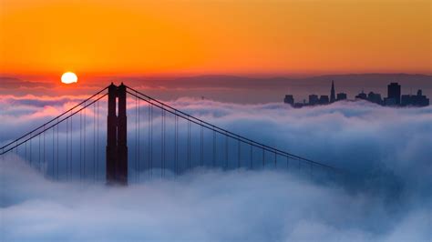 Wallpaper Fog Golden Gate Bridge Sun Color Sf Skyline