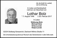 Traueranzeigen von Lothar Bolz | Aachen gedenkt